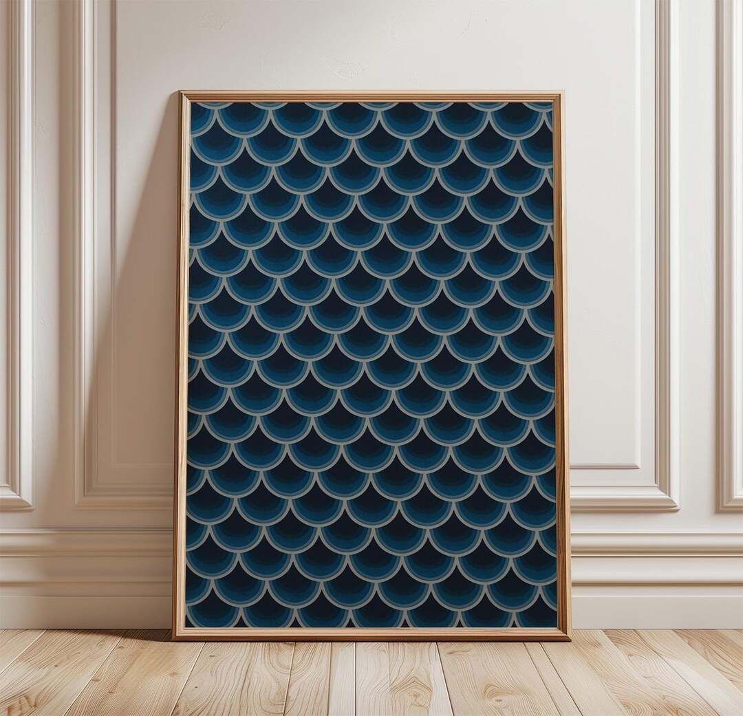 Blue Scale Pattern Poster | Dark Geometric Wall Art | Modern Coastal ...