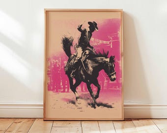 Western Cowboy Wall Art Print, Rodeo Horse Poster, Vintage Country Rustic Western Decor, Farmhouse Cowboy Artwork