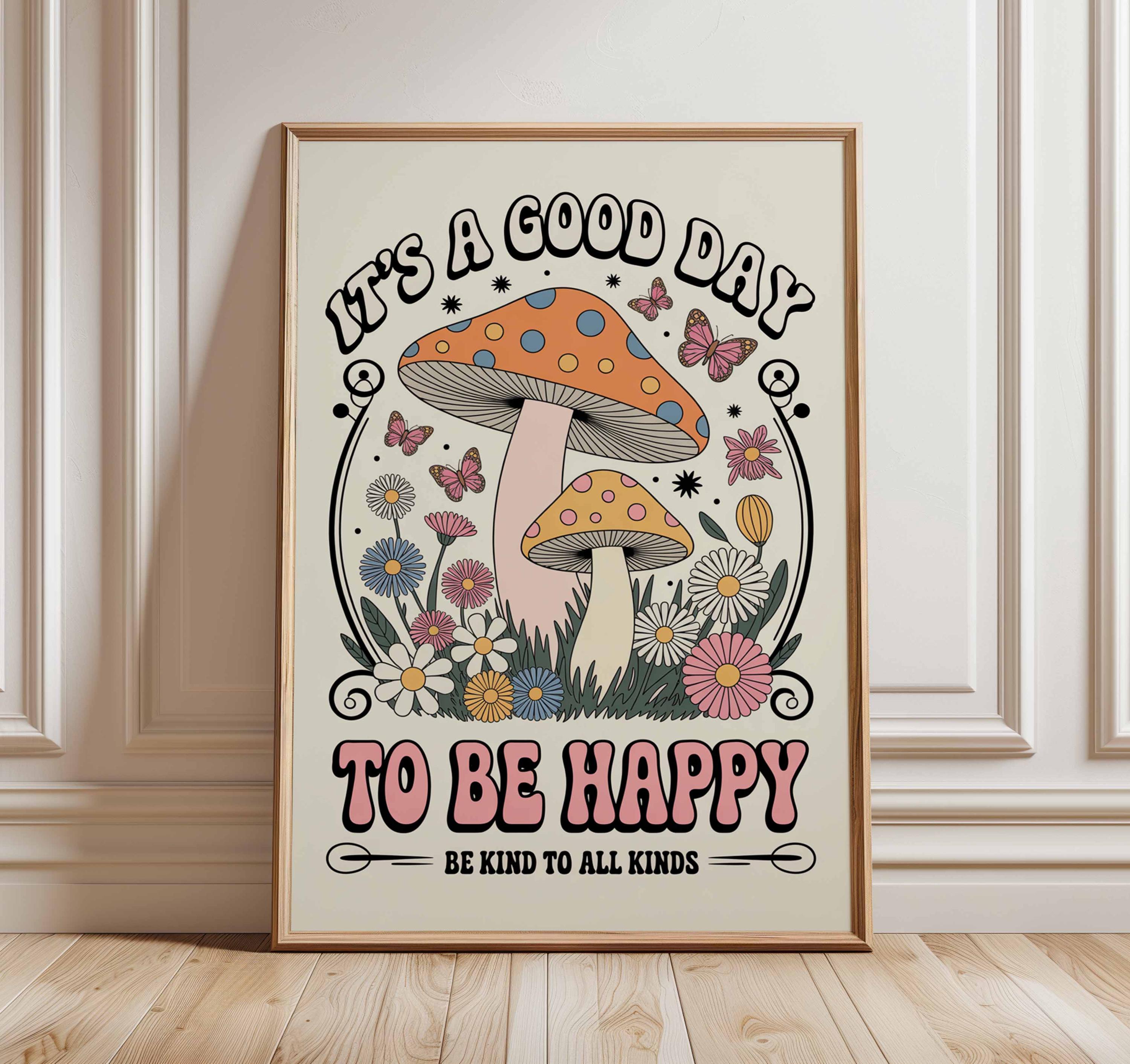 Mushroom Poster, Retro Psychedelic Wall Art, Vintage Boho Print