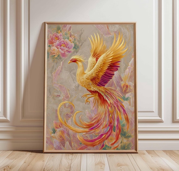 インテリア/絵画/アート/抽象画/モダン/ホテル/ゴールド/オーラ/鳳凰/不死鳥 フェニックスの鳥のウォールアート、神秘的な火の鳥のポスター、中国