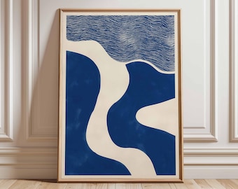 Abstract Blue Wall Art Modern Minimalist Poster Navy Geometric Print Scandinavian Home Decor Contemporary Mid Century Modern Art Print