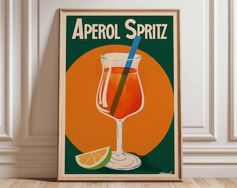 Stampa di cocktail vintage, arte da parete retrò per bar, decorazione per bevande italiane, arte estiva per la cucina, poster in stile moderno di metà secolo