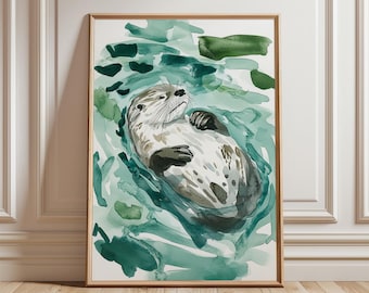 ジャック・ウッドソン 二匹のラッコ ヴィンテージ ステンドグラス カワウソ Vintage 1930's Animals of Countryside - Stoat, Fox, Otter, Trout
