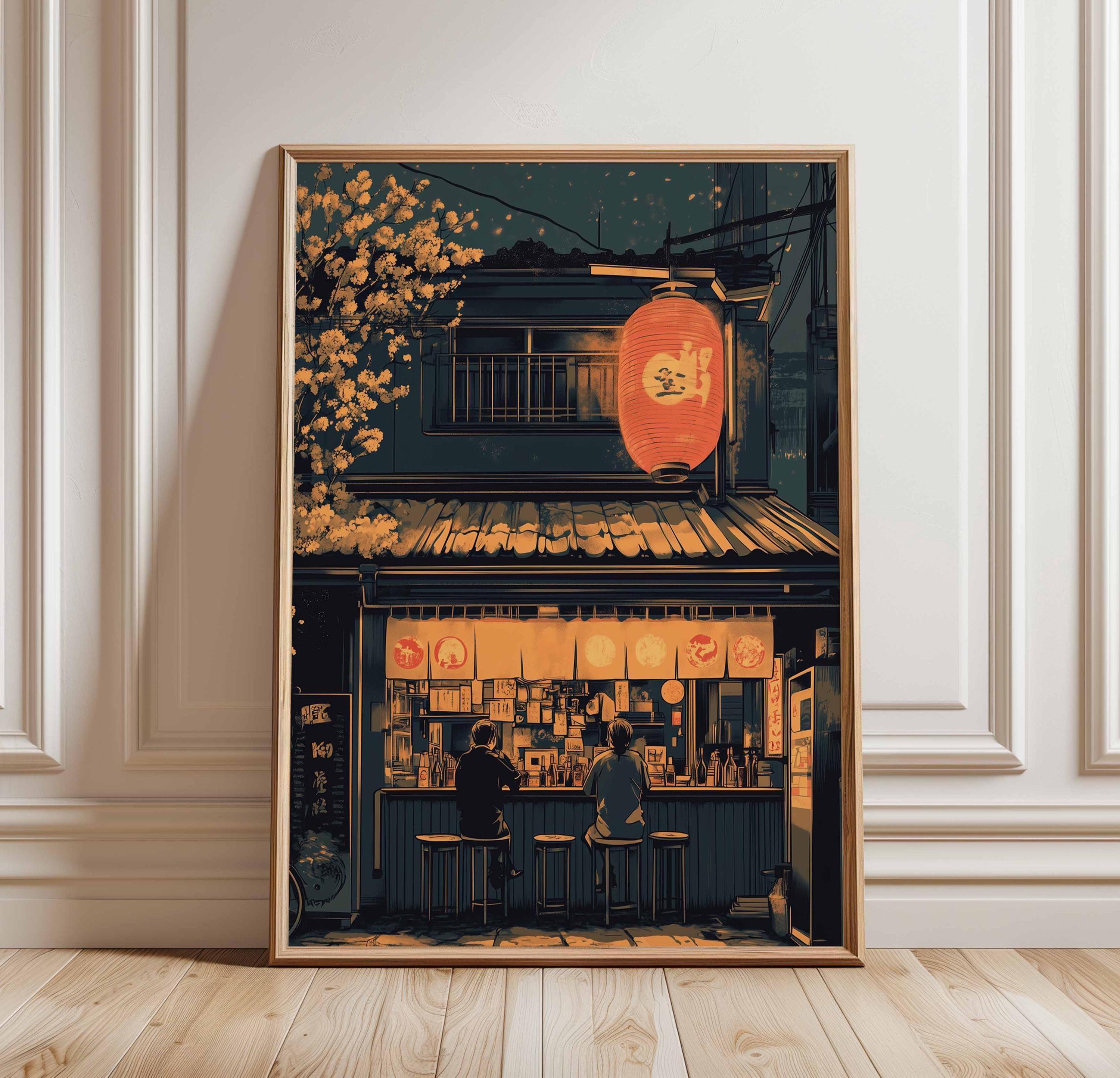 Tokyo Lantern Bar Wall Art, Japanese Night Scene Poster, Cozy