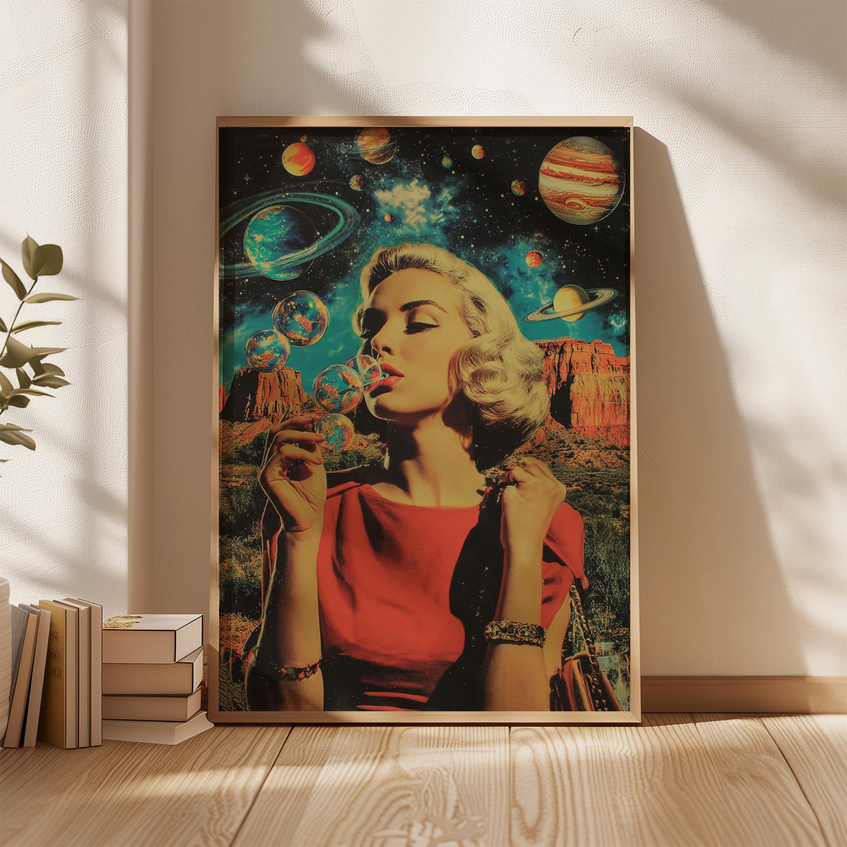 Retro Space Art Poster, Vintage Surreal Collage Print, Cosmic Pop Art ...