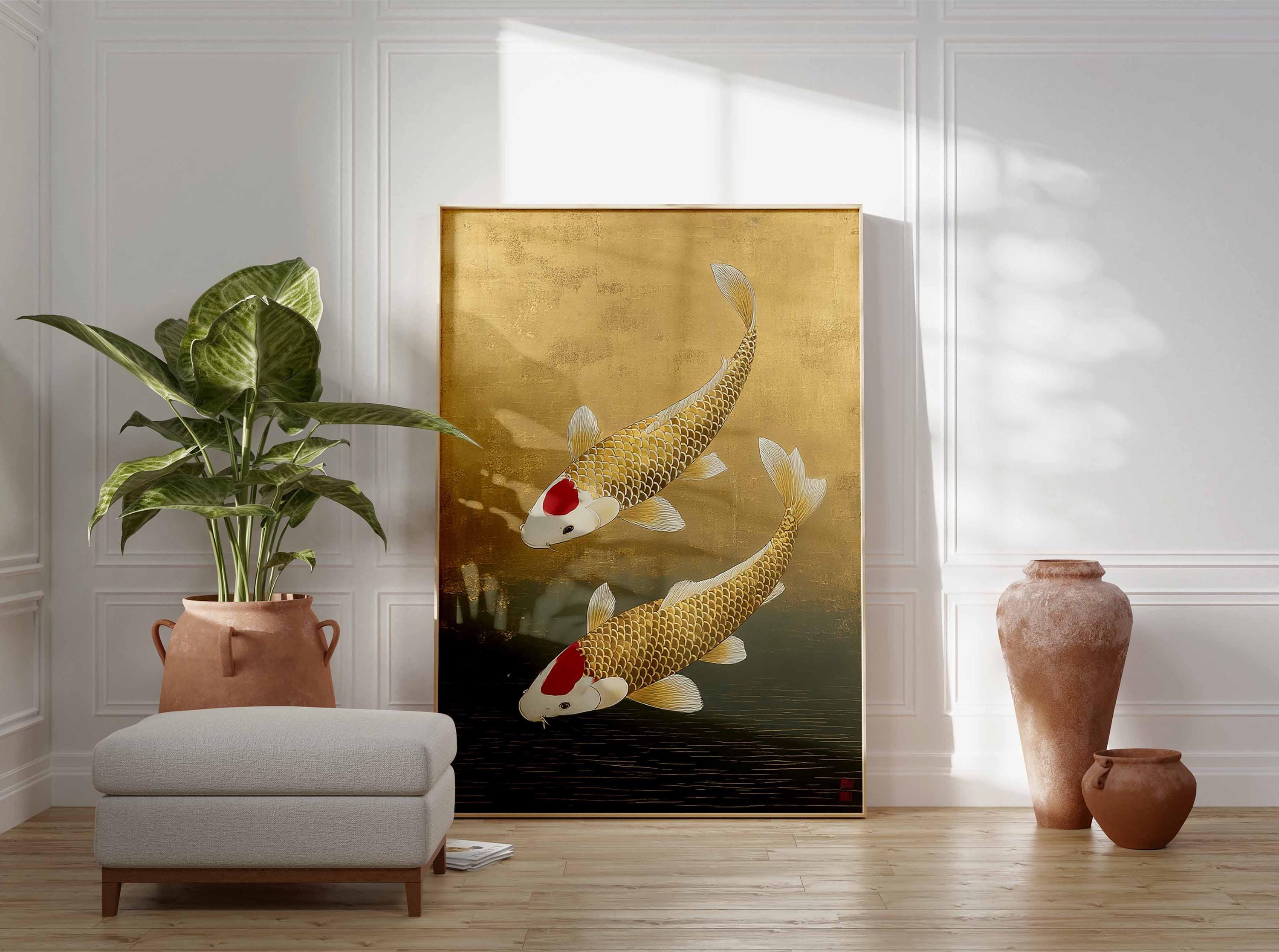 花瓶　金鯉絵柄 花瓶金鯉絵柄