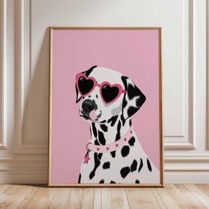 Dalmatian Dog Wall Art, Pink Heart Sunglasses Print, Stylish Dog Poster, Cute Pet Illustration, Fun Pop Art Animal Decor