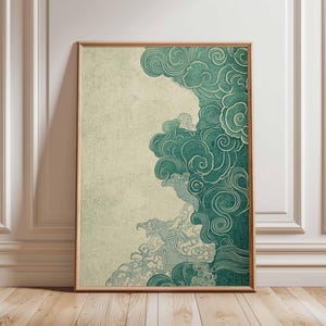 Japanese Wave Art Print, Minimalist Ocean Print, Green Wave Poster, Traditional Japanese Wave Painting, Coastal Wall Art, Sea Wave Decor