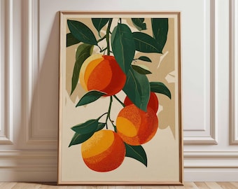 Orange Wall Art, Citrus Fruit Poster, Mediterranean Kitchen Decor, Vintage Botanical Print, Tuscan Orange Illustration, Summer Wall Art