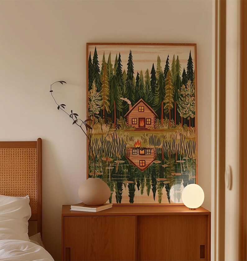 Forest Cabin Poster | Cozy Woodland Wall Art | Rustic Nature ...