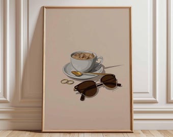 Iced Coffee Poster, Minimalist Kitchen Wall Art, Coffee Cup Print, Cafe Decor Artwork, Neutral Coffee Aesthetic Poster, Modern Wall Art