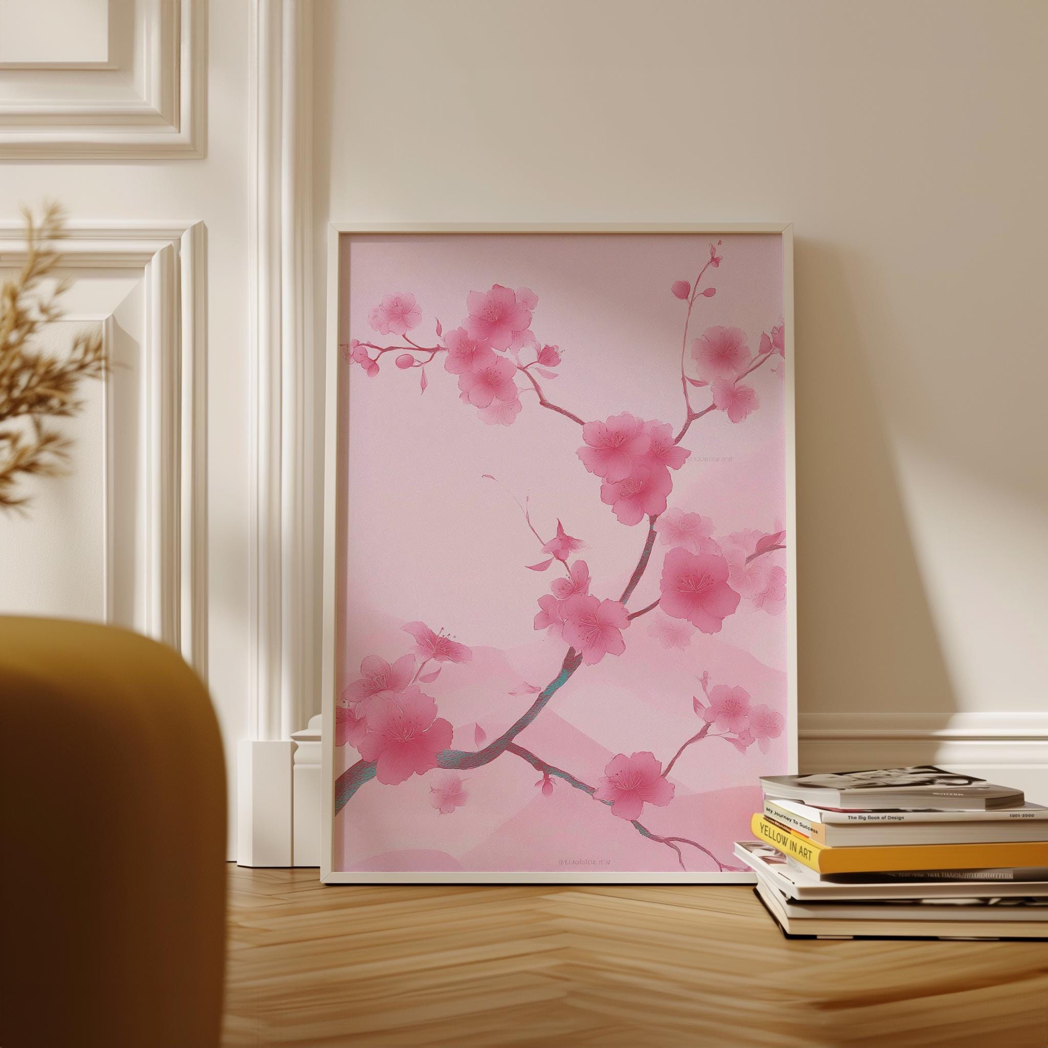 Pink Cherry Blossom Wall Art Poster Japanese Floral Illustration Sakura ...