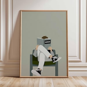 Bauhaus-poster – moderne minimalistische muurkunst, afbeelding lezen lezende man, interieur geïnspireerd op het midden van de eeuw, Bauhaus designkunstwerk