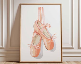 Ballet Shoes Poster Print, Pink Ballerina Wall Art, Dance Studio Decor, Feminine Nursery Artwork, Soft Ballet Slippers Illustration Unframed