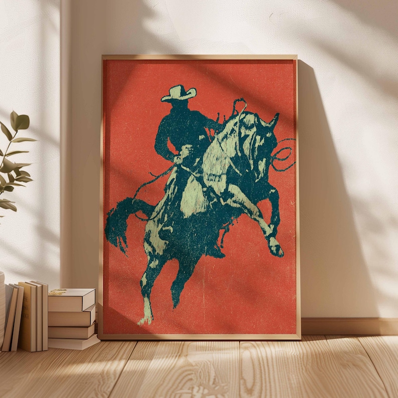 Cowboy Poster, Western Wall Art, Rustic Horse Rider Print, Vintage ...
