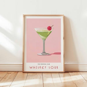 Whiskey Sour Cocktail Print, Retro Cocktail Print, Bar Cart Wall Art, Classic Cocktail Wall Art, Minimalist Alcohol Art, Bar Cart Decor