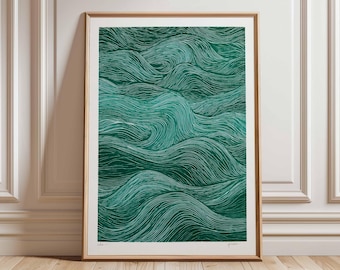 Abstract Wave Poster, Ocean Inspired Wall Art, Modern Line Art Print, Minimalist Sea Pattern, Calming Coastal Decor for Home