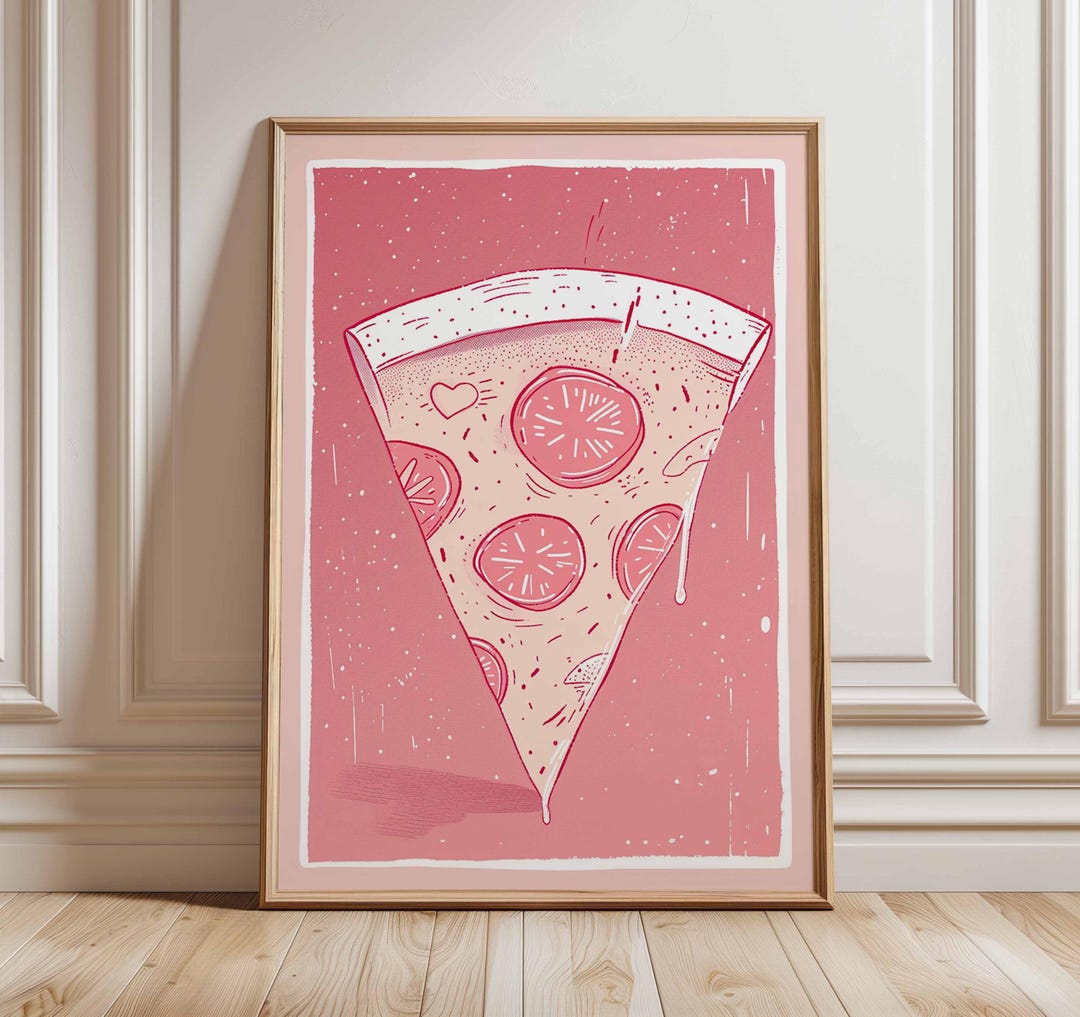 Pink Pizza Poster Print – Retro Pop Art Slice Wall Art, Fun Food