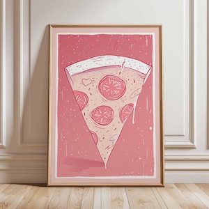 Pink Pizza Poster Print – Retro Pop Art Slice Wall Art, Fun Food Illustration, Quirky Modern Kitchen Decor for Pizza Lovers