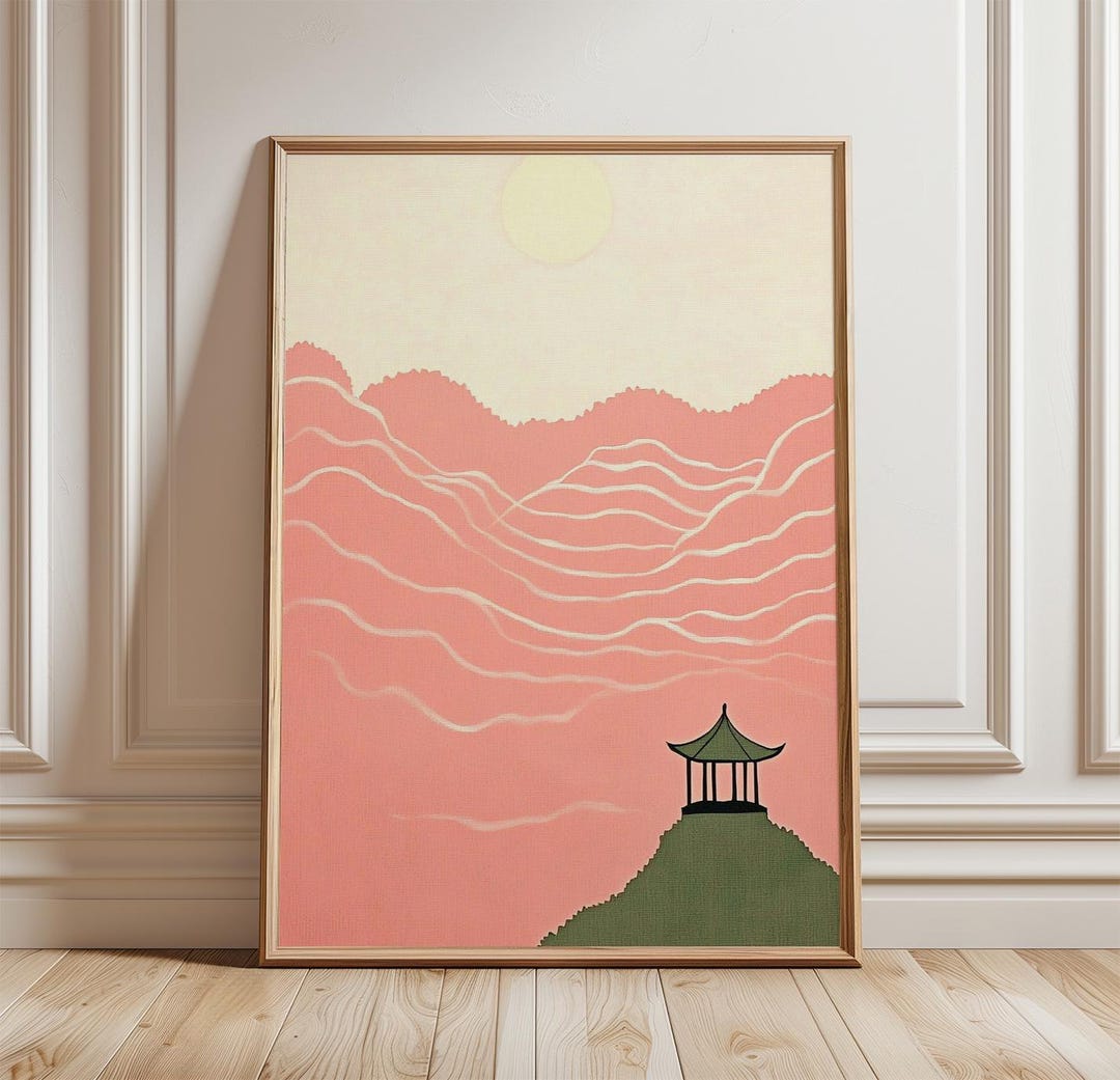 Mountain Sunset Poster | Japanese Landscape Wall Art | Minimal Pink ...