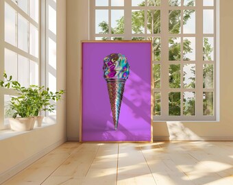 Holographic Ice Cream Poster, Bold Pop Art Wall Print, Metallic