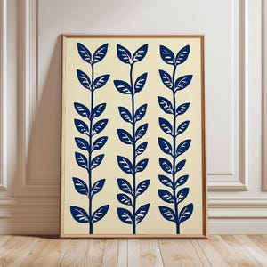 Botanical Leaf Poster | Minimal Plant Wall Art | Scandinavian Nature Print | Blue Foliage Design | Modern Organic Decor