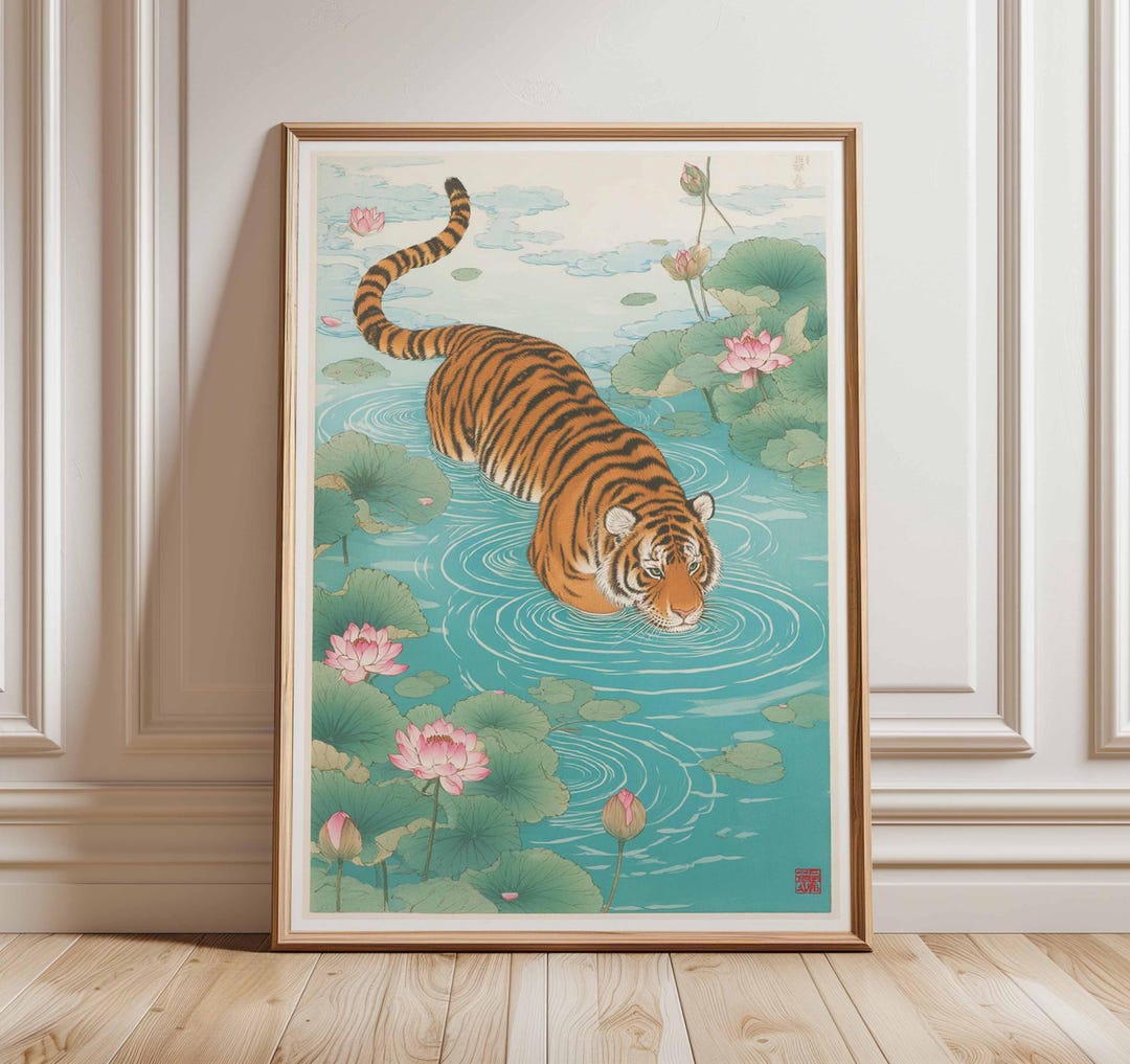 Tiger Wall Art Print – Japanese Style Poster, Exotic Animal Artwork ...