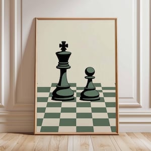 Chess Poster, Retro Board Game Wall Art Print, Vintage Minimalist Chess Pieces Artwork, Mid Century Modern Game Room Decor