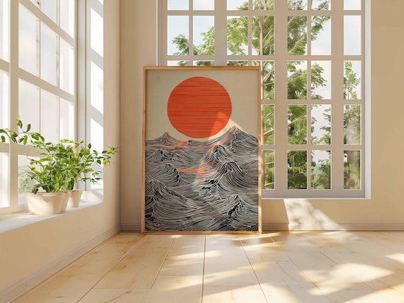 Sun and Waves Wall Art Print – Modern Minimalist Ocean Poster