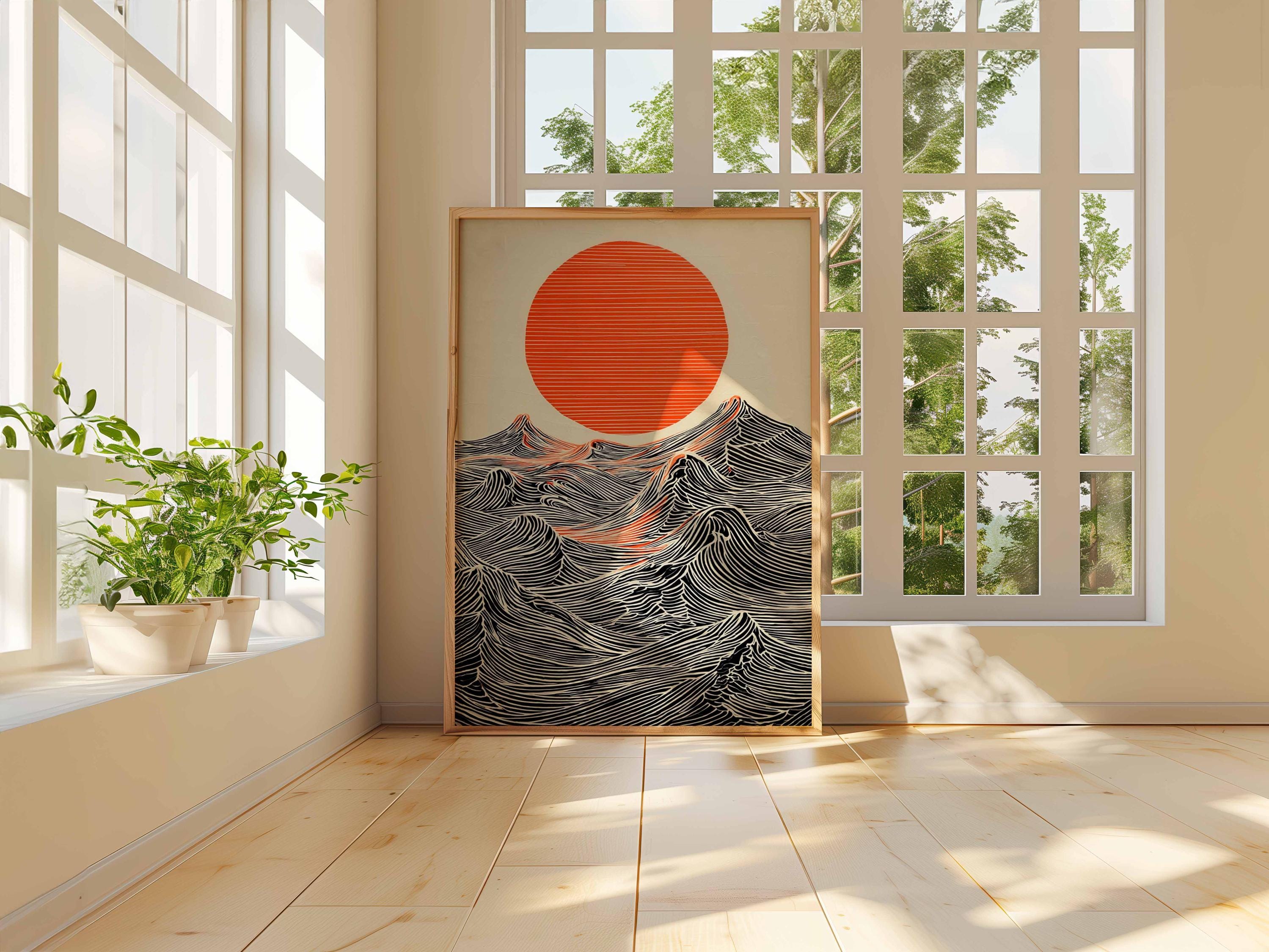 Sun and Waves Wall Art Print – Modern Minimalist Ocean Poster