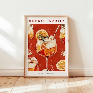 Aperol Spritz Print, Retro Italian Travel Cocktail Print, Plakat do kuchni, Modna włoska sztuka ścienna, Nowoczesne lato vintage, Sztuka wózka barowego