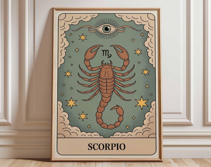 Scorpio Zodiac Sign Art Print Poster, Mystical Illustration, Astrology Wall Decor Unique Spiritual Gift
