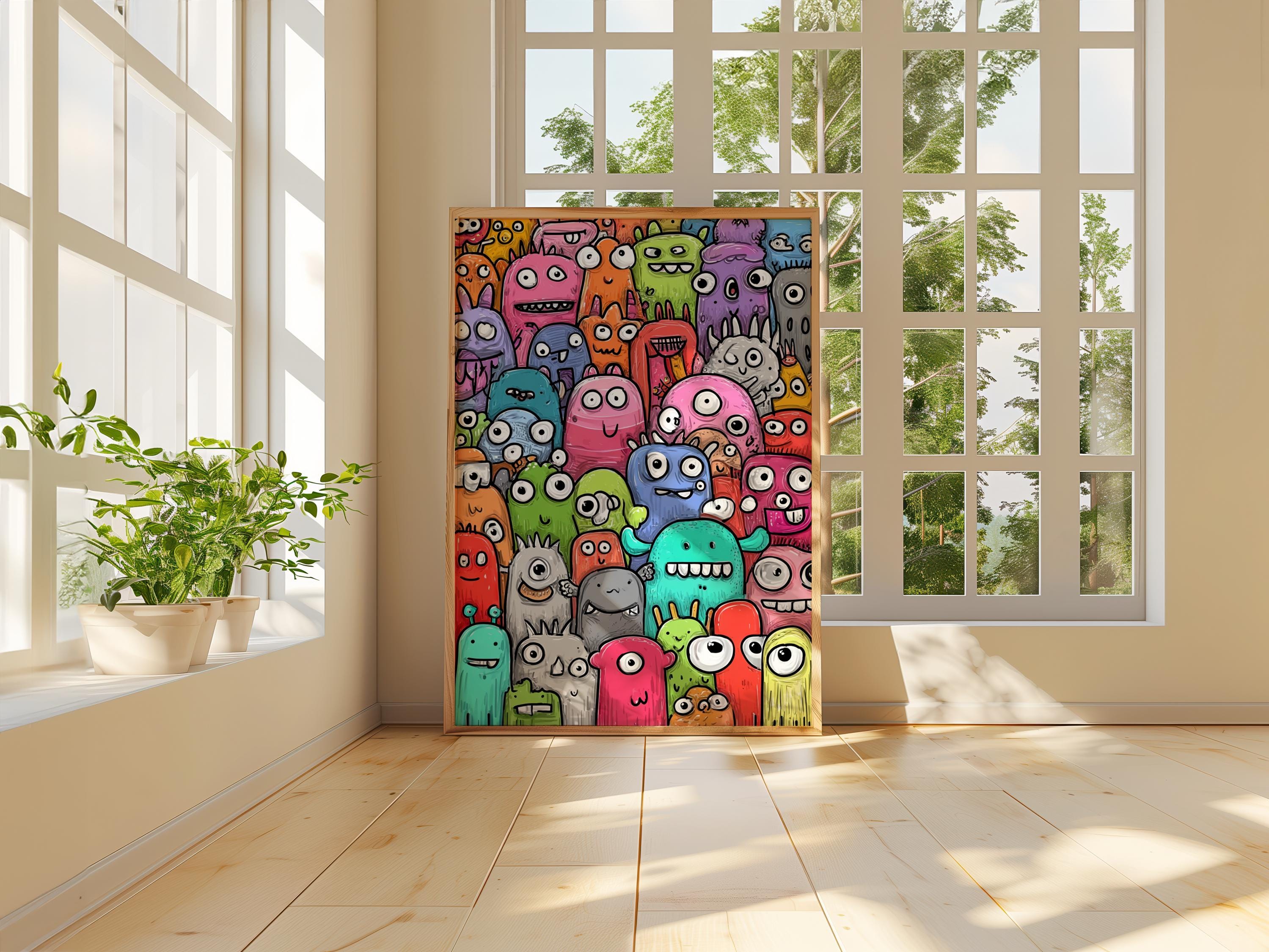 Colorful Monster Wall Art Print, Cute Cartoon Character Poster