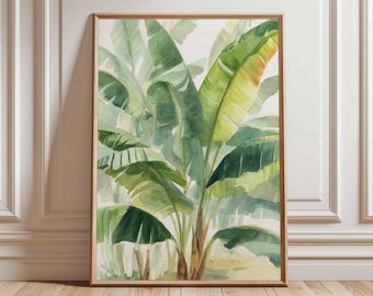 Arte murale con foglie di banano / Poster botanico tropicale / Stampa con piante verdi / Opera d'arte ispirata alla giungla / Arredamento moderno con motivi naturali / Poster con foglie di palma