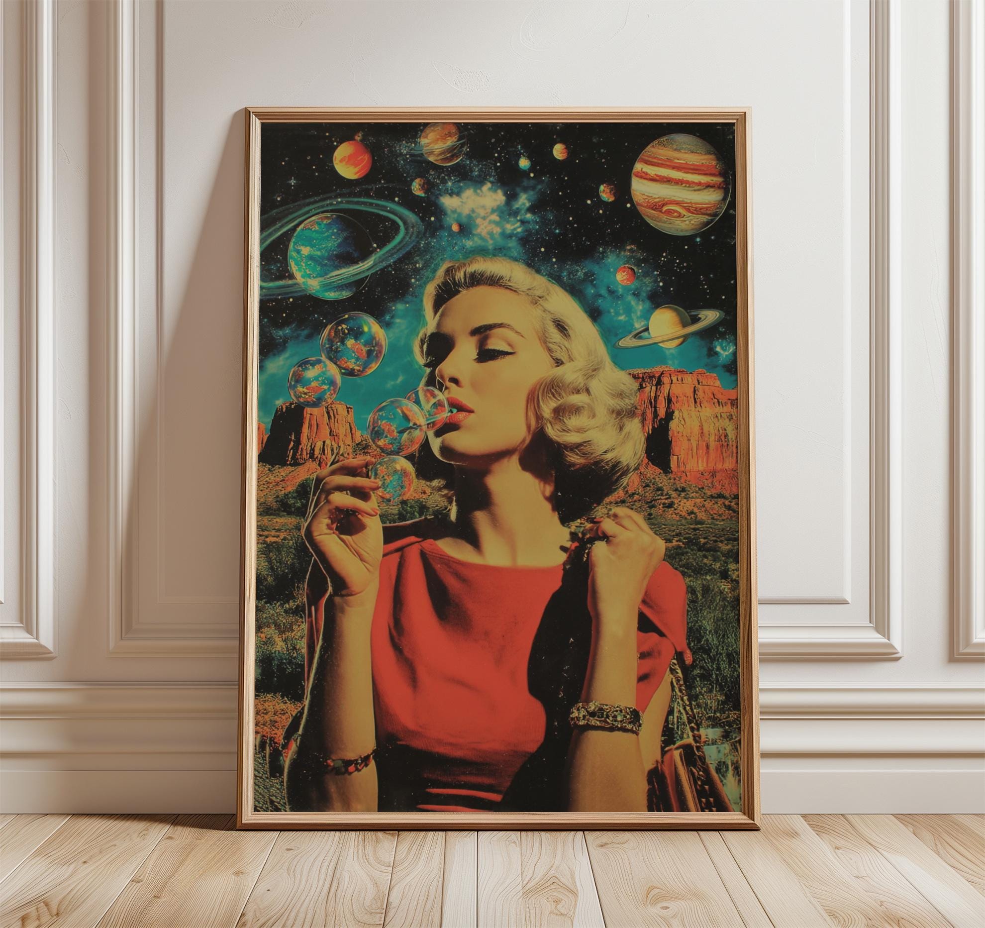 Retro Space Art Poster, Vintage Surreal Collage Print, Cosmic Pop Art ...
