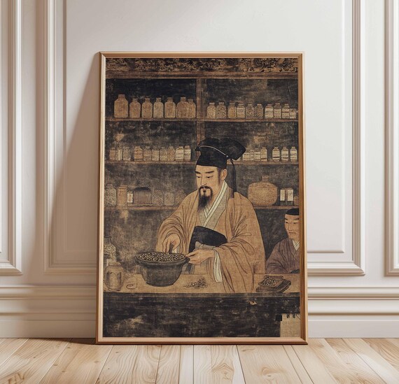 『招財進賓』中国の絵画の額縁！ 中国 絵画 額縁 古代中国のアートポスター 伝統的な漢方薬のプリント