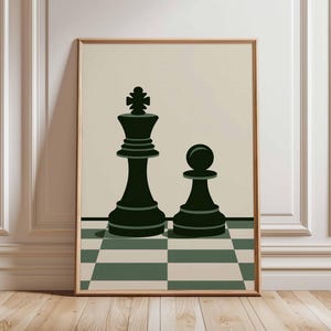 Chess Poster, Retro Board Game Wall Art Print, Vintage Minimalist Chess Pieces Artwork, Mid Century Modern Game Room Decor