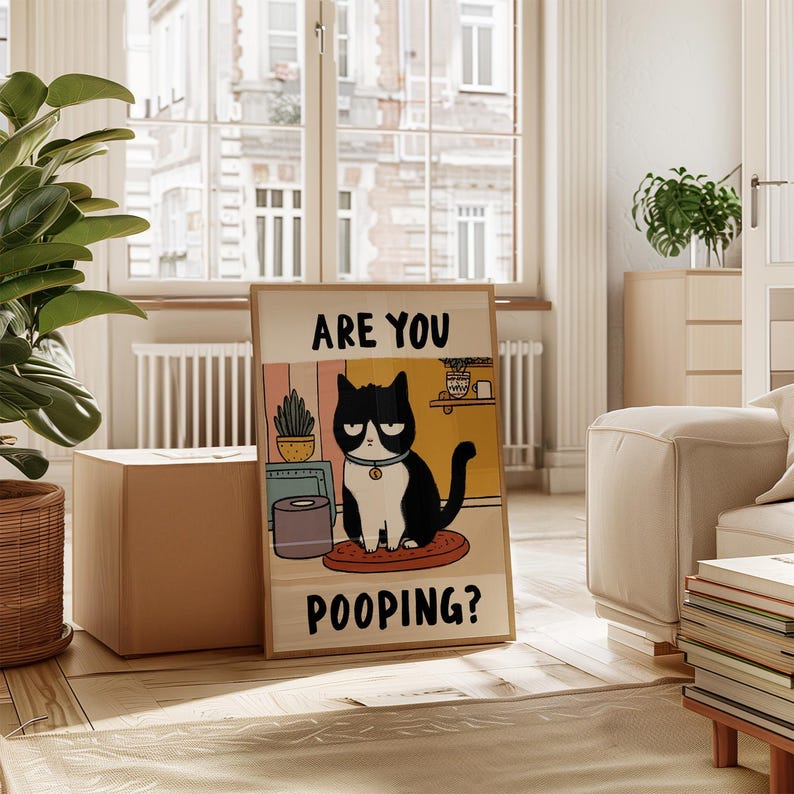 Funny Cat Bathroom Poster | Are You Pooping Print | Humorous Toilet ...