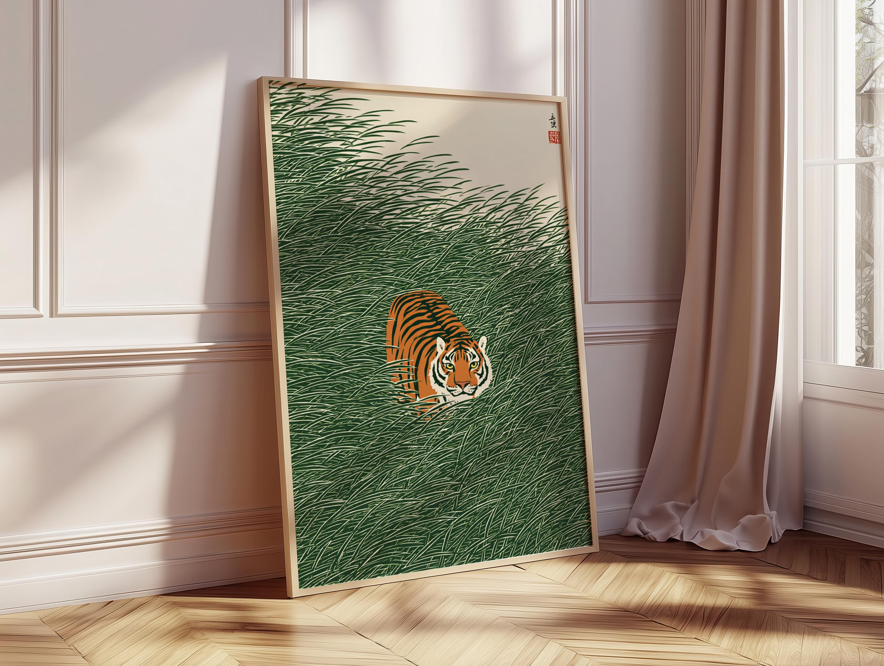 Tiger In Reeds Tiger in Reeds Poster, Japanese Style Nature Print - Etsy