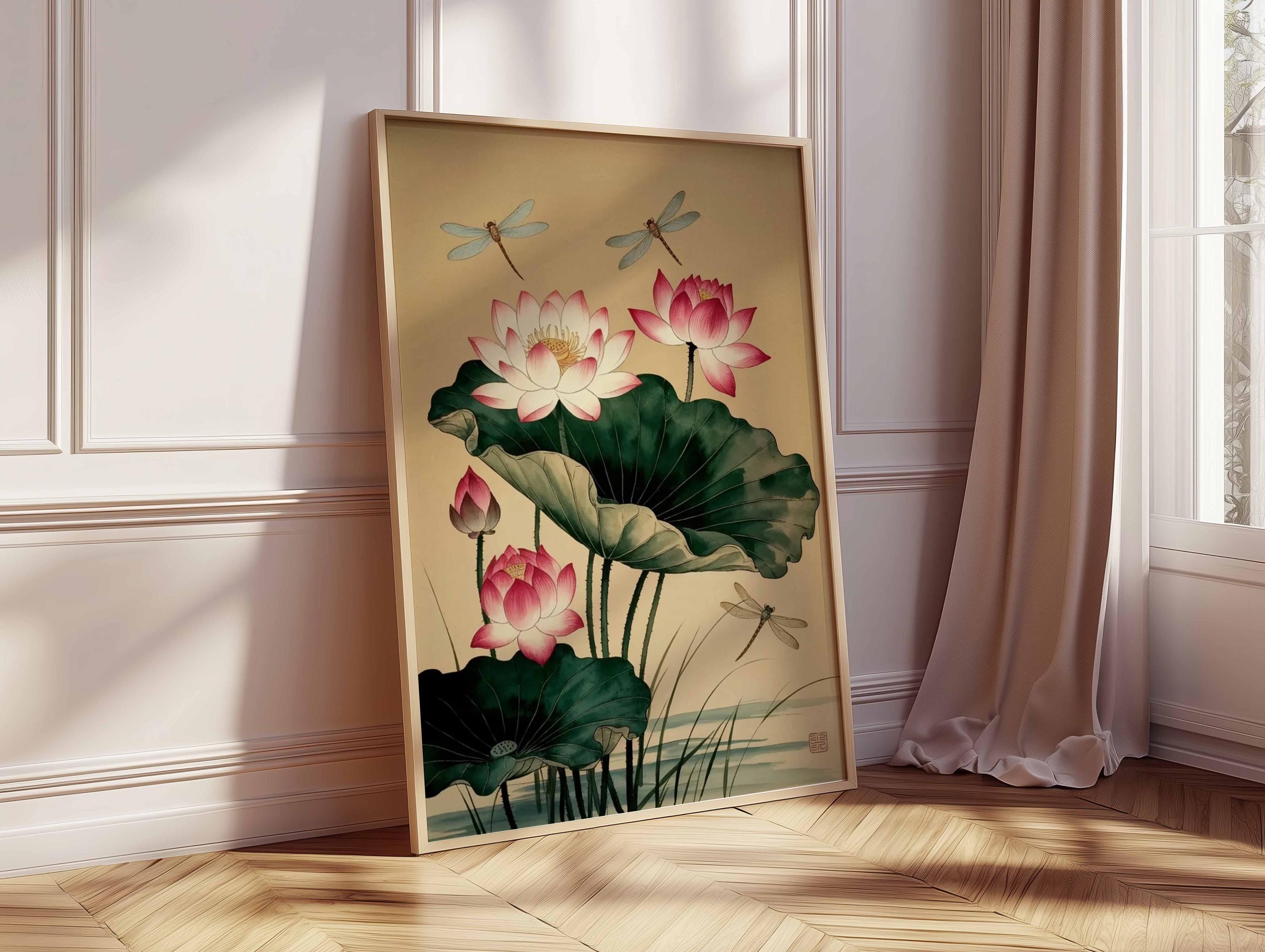 Lotus Flower Wall Art Print Japanese Poster Botanical Zen Artwork