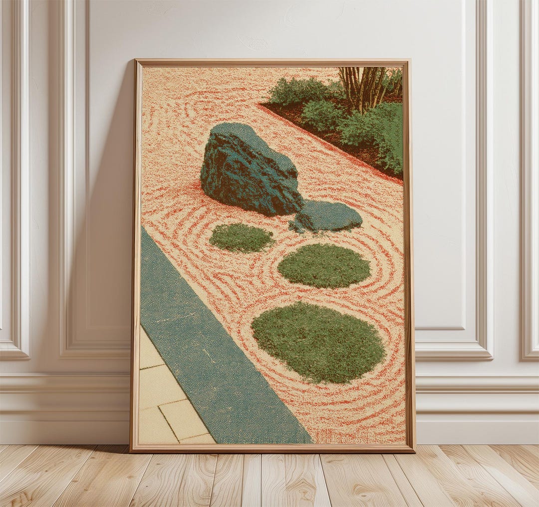 Zen Garden Wall Art, Japanese Rock Garden Print, Minimalist Raked Sand ...