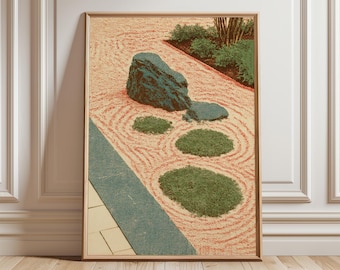 Zen Garten Wandkunst, Japanischer Steingarten Druck, minimalistische Raked Sand Landschaft