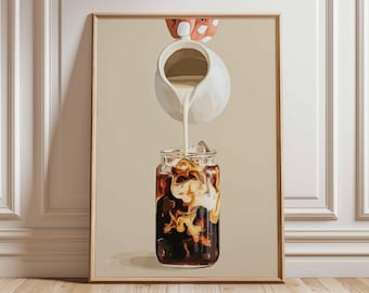 Iced Coffee Poster, Cold Brew Wall Art, Coffee with Cream Print, Kitchen Cafe Decor, Neutral Coffee Poster, Modern Coffee Bar Artwork