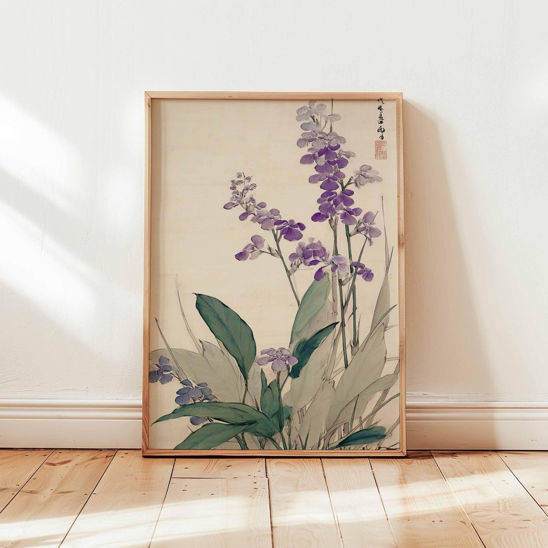 Japanese Orchid Wall Art, Purple Botanical Print Poster