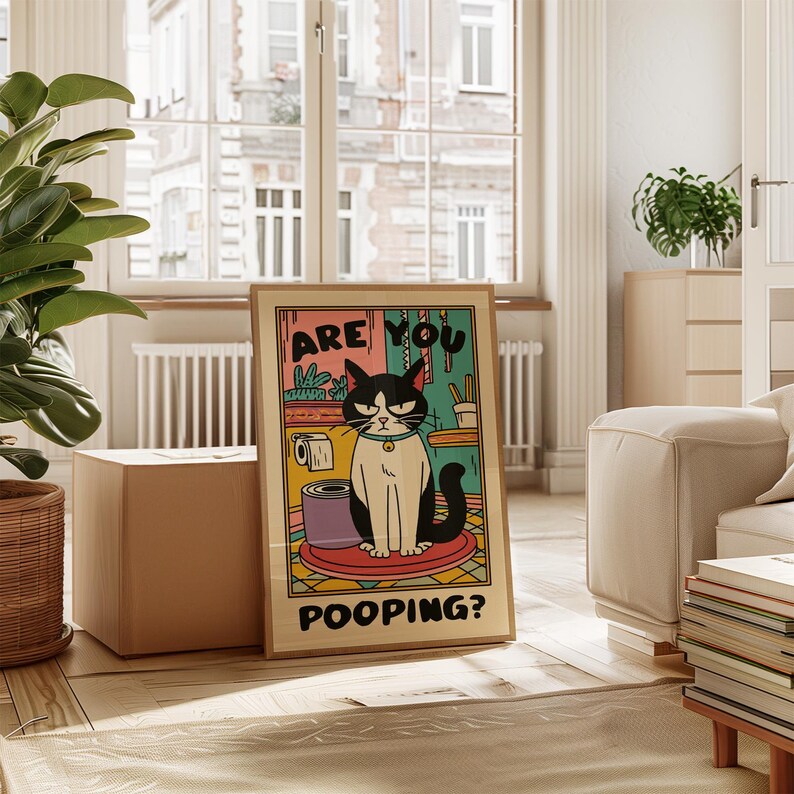 Funny Cat Bathroom Poster | Are You Pooping Print | Humorous Toilet ...