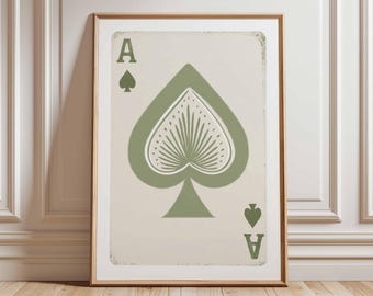 Ace of Spades Poster, Retro Playing Card Wall Art Print, Vintage Casino Poker Room Decor, Mid Century Minimalist Game Artwork