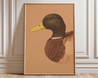 Mallard Duck Poster, Vintage Duck Wall Art, Bird Illustration Print, Rustic Animal Decor, Farmhouse Wildlife Artwork for Country Homes
