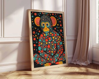 Psychedelic Chimpanzee Wall Art Print, Abstract Dot Painting