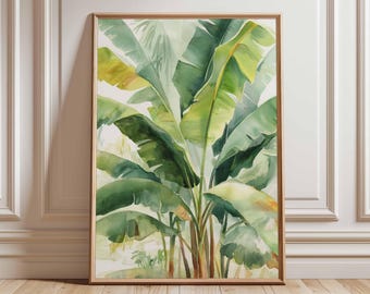Arte murale con foglie di banano / Poster botanico tropicale / Stampa con piante verdi / Opera d'arte ispirata alla giungla / Arredamento moderno con motivi naturali / Poster con foglie di palma