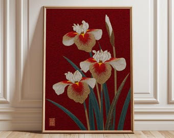 Japanese Iris Flower Poster, vintage floral art print, elegant botanical wall art